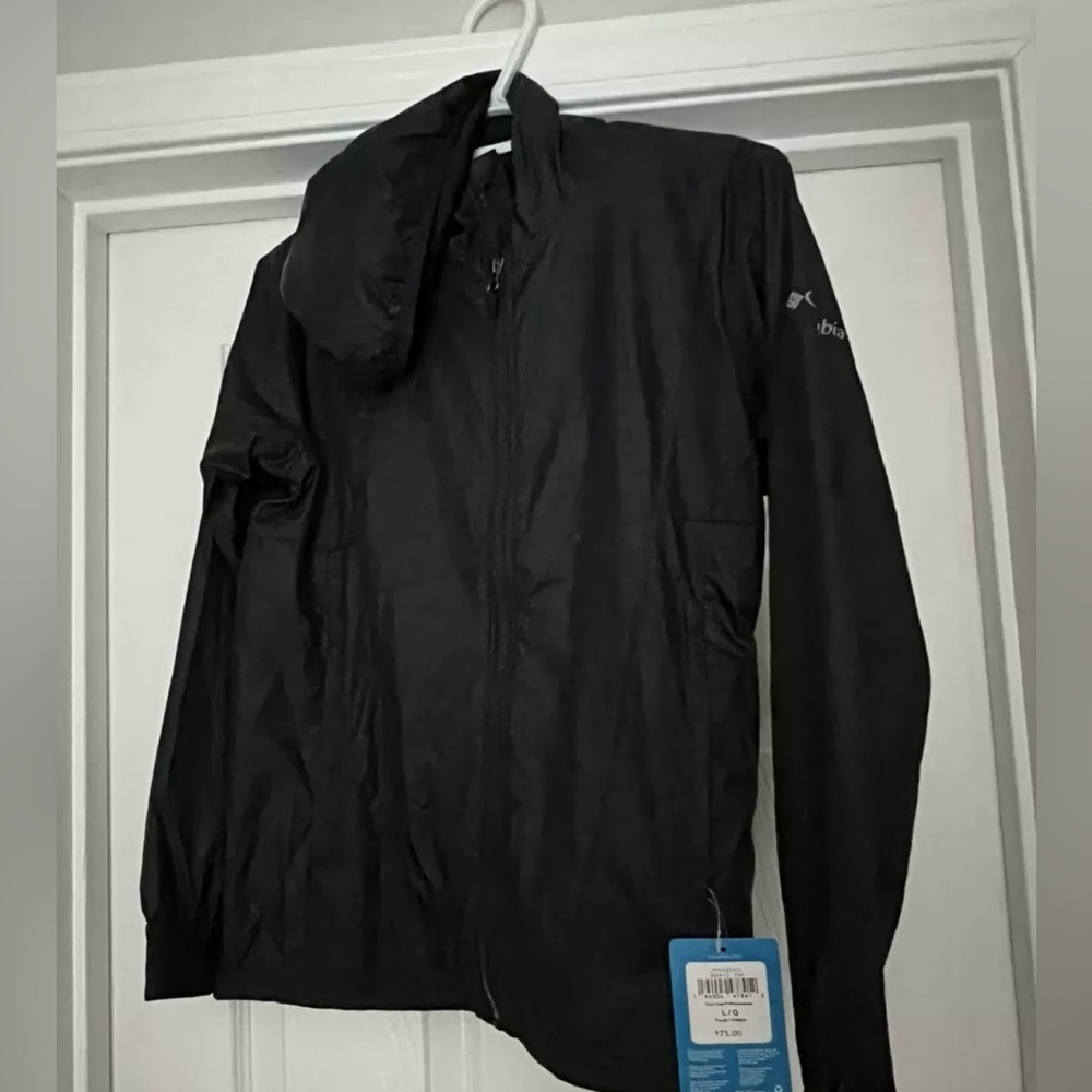 Columbia Point Trek Windbreaker Black Hooded Jacket Youth Size L MSRP $75 NWT
